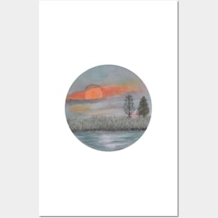 Sunset landscape watercolor Posters and Art